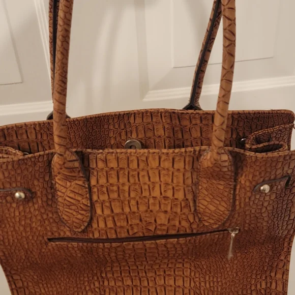 Liz Claiborne Croc-Embossed Brown Tote - Picture 2 of 3